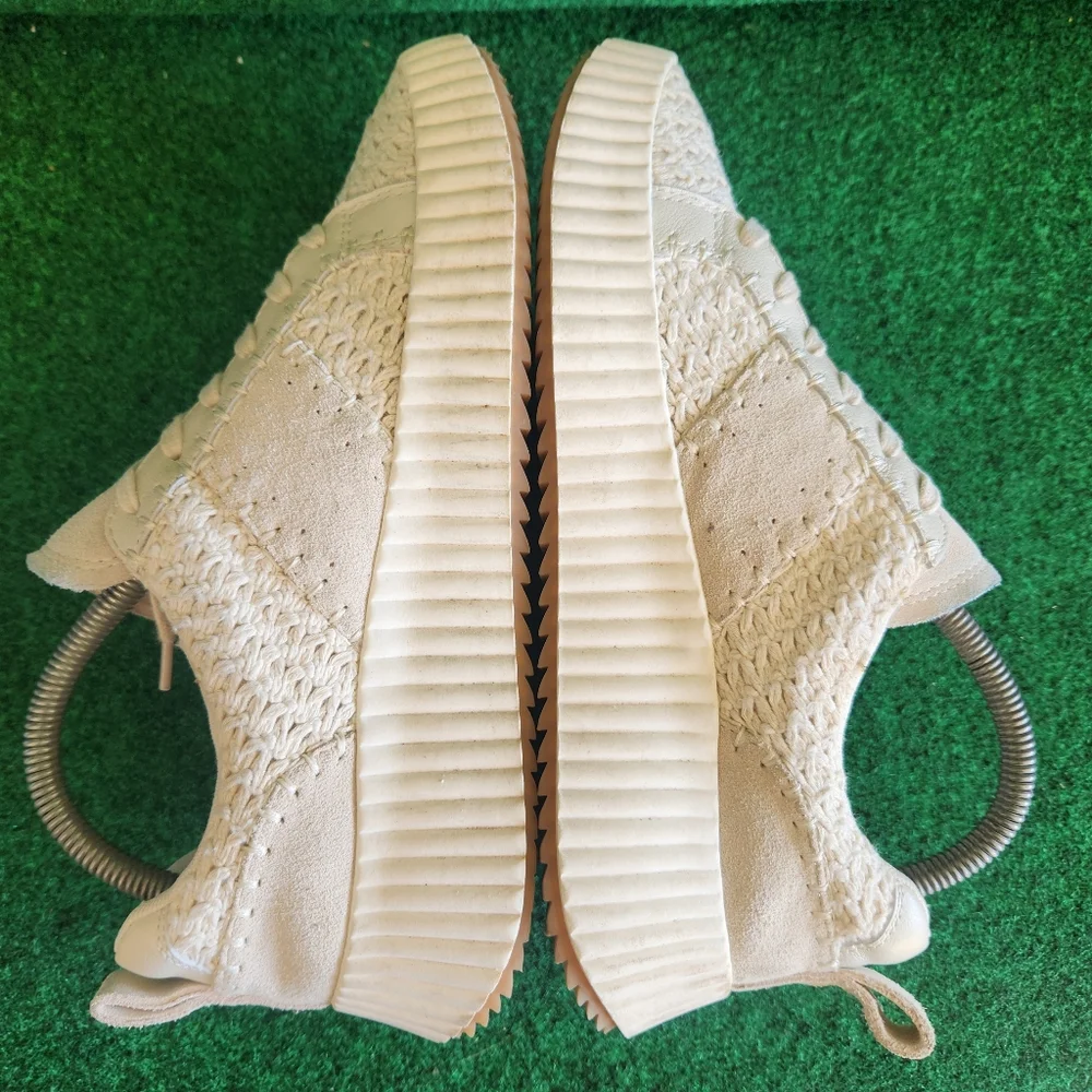 Dolce Vita Dolen Crochet & Leather Platform Sneakers Size 9 Ivory